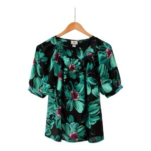 Worthington Black and Green Floral Blouse